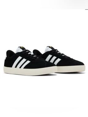 ADIDAS VL COURT SET BLACK SUEDE SNEAKERS WHITE STRIPES
